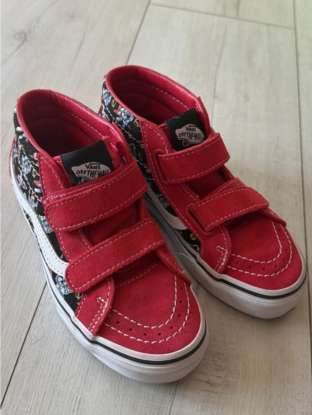 Vans Kids Red Suede & Patterned Canvas Velcro Sneakers 1.5